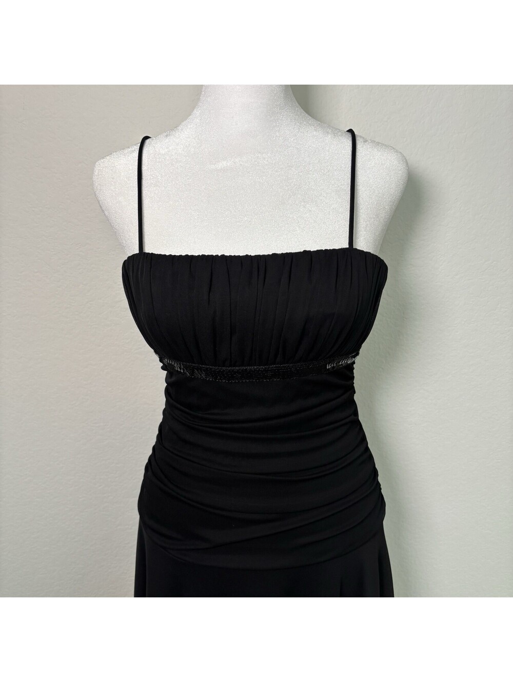 VTG Y2K City Triangles Black Asymmetrical Ruched Midi Dress Size M Whimsy Goth - Picture 2 of 7